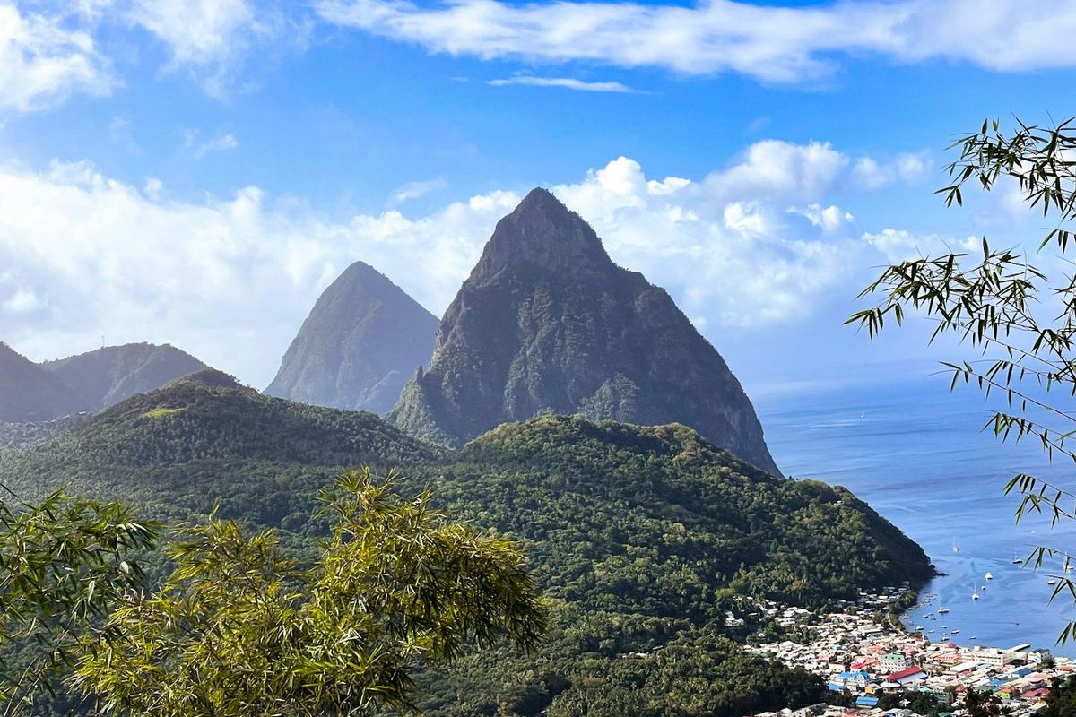St. Lucia - the Pitons - two volcanic spires rising straight out of the sea
