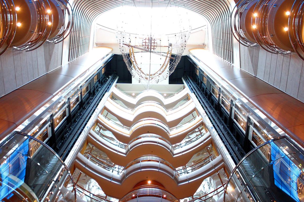 The multi-deck atrium aboard Voyager of the Seas
